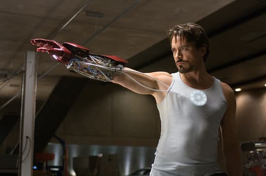 Iron Man (Tony Stark) testing his armor
