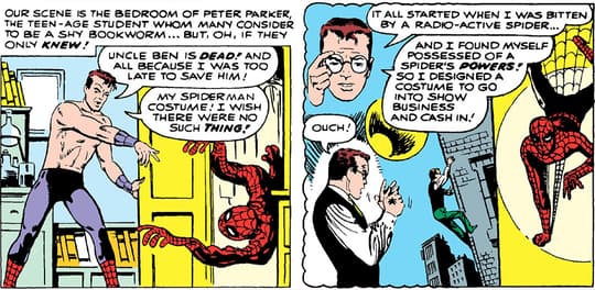Peter Parker's bedroom, he explains why he has become Spider-Man