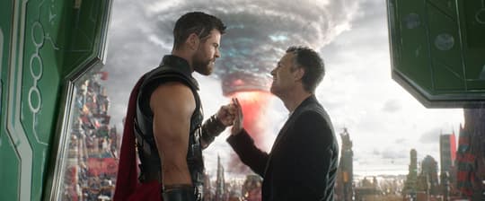 Bruce Banner and Thor establish a friendship on Sakaar