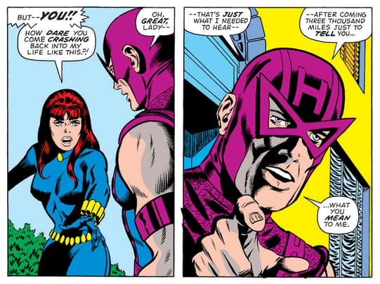 Hawkeye attempts to reconnect with Black Widow.