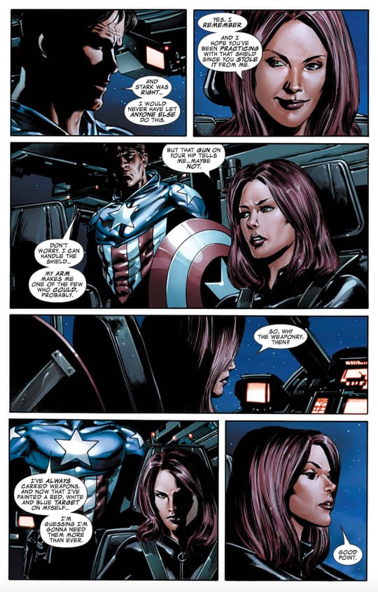 Back Widow with Bucky Barnes after he takes over the mantle of Captain America.