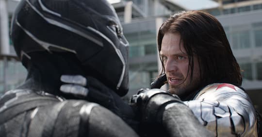 Winter Soldier (Bucky Barnes) fighting Black Panther (T'Challa)