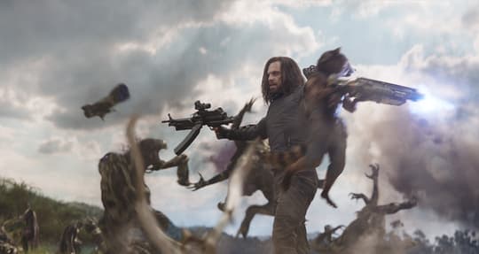 Winter Soldier (Bucky Barnes) fighting with Rocket at the battle of Wakanda