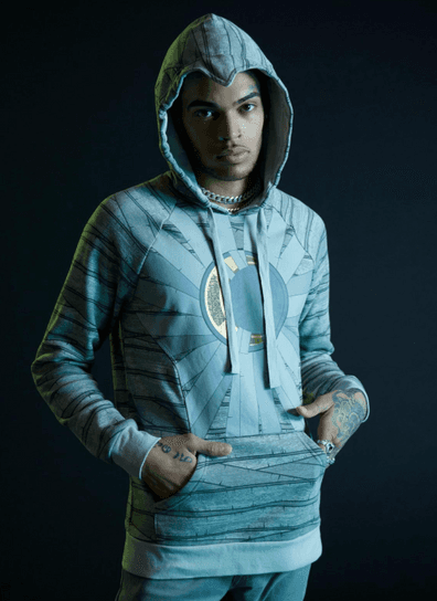 Our Universe Moon Knight Cosplay Hoodie / shop it <a href=https://www.hottopic.com/product/our-universe-marvel-moon-knight-cosplay-hoodie/17194856.html>here</a>
