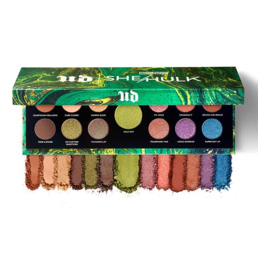 Urban Decay She-Hulk Collection / shop it <a href=https://www.urbandecay.com/she-hulk-limited-edition-makeup.html?gclid=Cj0KCQjwjbyYBhCdARIsAArC6LJxV11Urn2eAPcRQJj1jx5Lbsfoekc8zmkleKw6iaK2cv6SnNZMUggaAmKCEALw_wcB&gclsrc=aw.ds>here</a>