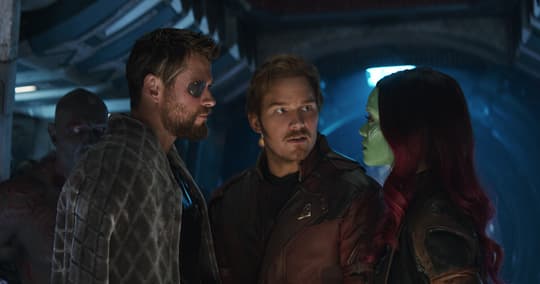 Gamora, Thor, Drax, and Peter Quill (Star-Lord)