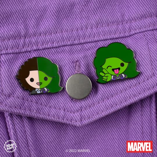 She-Hulk Pins by 100% Soft / shop them <a href=https://100soft.shop/collections/marvel-pins >here</a>