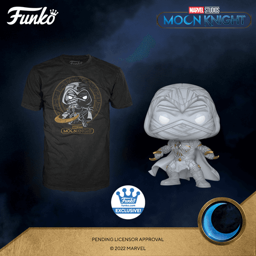 Moon Knight Funko Pop and t-shirt / shop it <a href=https://www.funko.com/shop?filter:feature=Coming_Soon&filter:license=Moon_Knight&sort:key=newest&page:on=1>here</a>