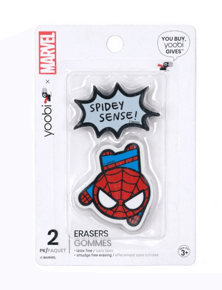 Spider-Man Yoobi Erasers  / shop it <a href=https://www.target.com/p/marvel-spider-mane-yoobi-8482-composition-book-college-ruled-blue-selfie/-/A-84094253#lnk=sametab>here</a>