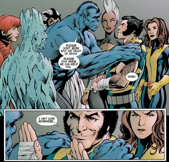 Logan tries to reassure the X-Men that he’ll regain his healing powers.