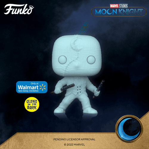 Mr. Knight Funko Pop (glow in the dark - Walmart exclusive) / shop it <a href=https://www.walmart.com/ip/Funko-Pop-Marvel-Moon-Knight-Mr-Knight-Glow-Vinyl-Figure-Walmart-Exclusive-Pop-Stacks-Plastic-Protector/928002168>here</a>