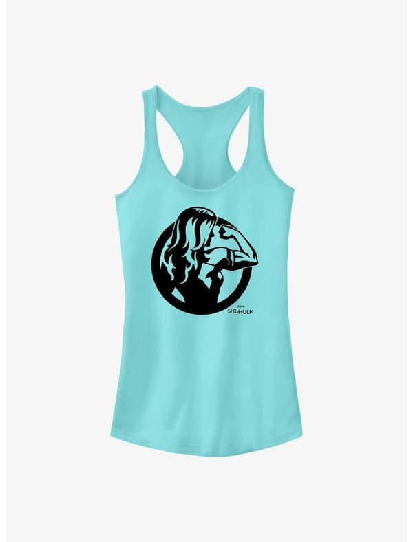 She-Hulk arm flex tank top / shop it <a href= https://www.hottopic.com/product/marvel-she-hulk-attorney-at-law-arm-flex-icon-girls-tank/19774025.html>here</a>