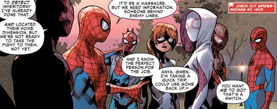 Spider-Woman with others in the Spider-Verse