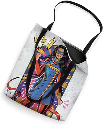 Ms. Marvel tote / shop it <a href=https://www.amazon.com/Marvel-Kamala-Khan-Mural-Tote/dp/B09YVXG1WM>here</a>