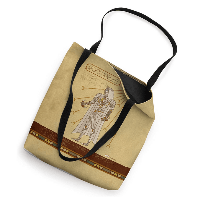 Moon Knight Egyptian Hieroglyphs Tote Bag / shop it <a href=https://www.amazon.com/Marvel-Moon-Knight-Egyptian-Hieroglyphs/dp/B09V4S74Y4>here</a>