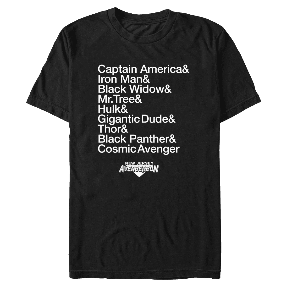 AvengerCon Names t-shirt / shop it <a href=https://www.amazon.com/Marvel-Stack-Jersey-Avengercon-T-Shirt/dp/B09YT1R851>here</a>