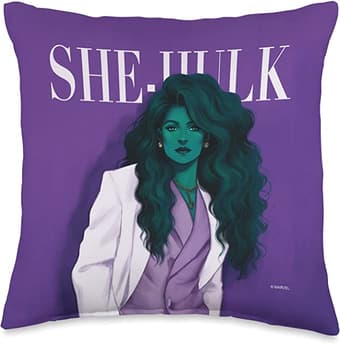 She-Hulk comic pillow / shop it <a href=  https://www.amazon.com/Marvel-Avenger-She-Hulk-Walters-Multicolor/dp/B09F52JDRD?ref_=ast_sto_dp&th=1&psc=1>here</a>