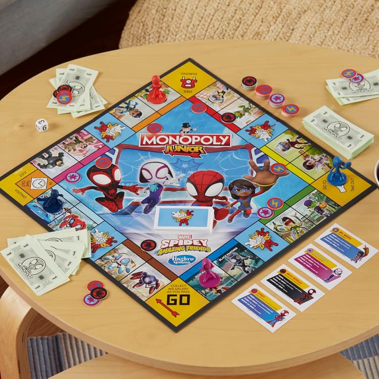 Hasbro Gaming Monopoly Junior: Marvel Spidey and his Amazing Friends Edition Board Game for Kids Ages 5+, with Artwork from The Animated Series, Kids Board Games