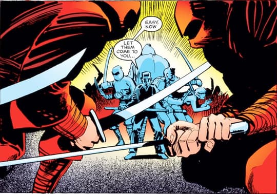 Stick, Daredevil, and members of the Chaste versus the Hand.