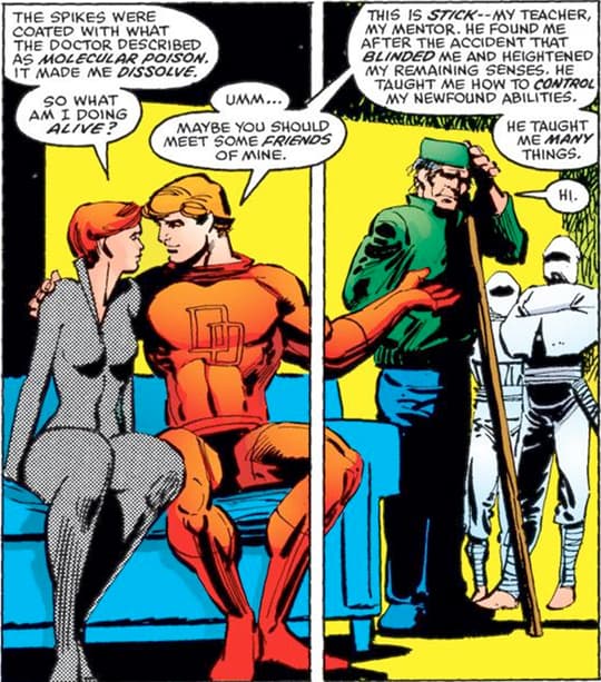 Matt Murdock introduces Black Widow to Stick and a few allies.