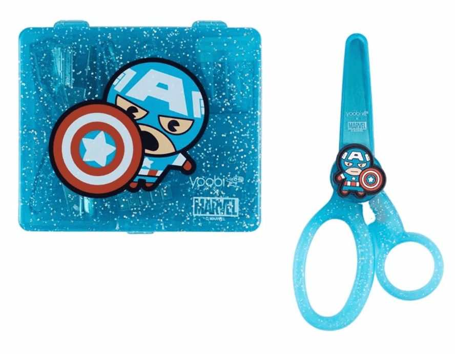 Shop it <a href=https://www.amazon.com/Yoobi-Avengers-Scissors-Captain-Dispenser/dp/B0917RT61F>here</a>