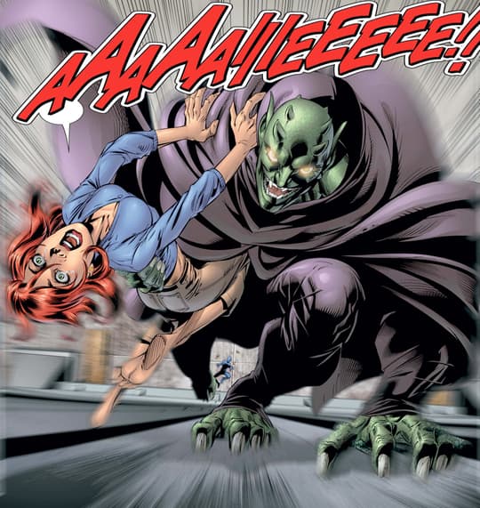 Green Goblin kidnaps Mary Jane to drop her from the George Washington Bridge