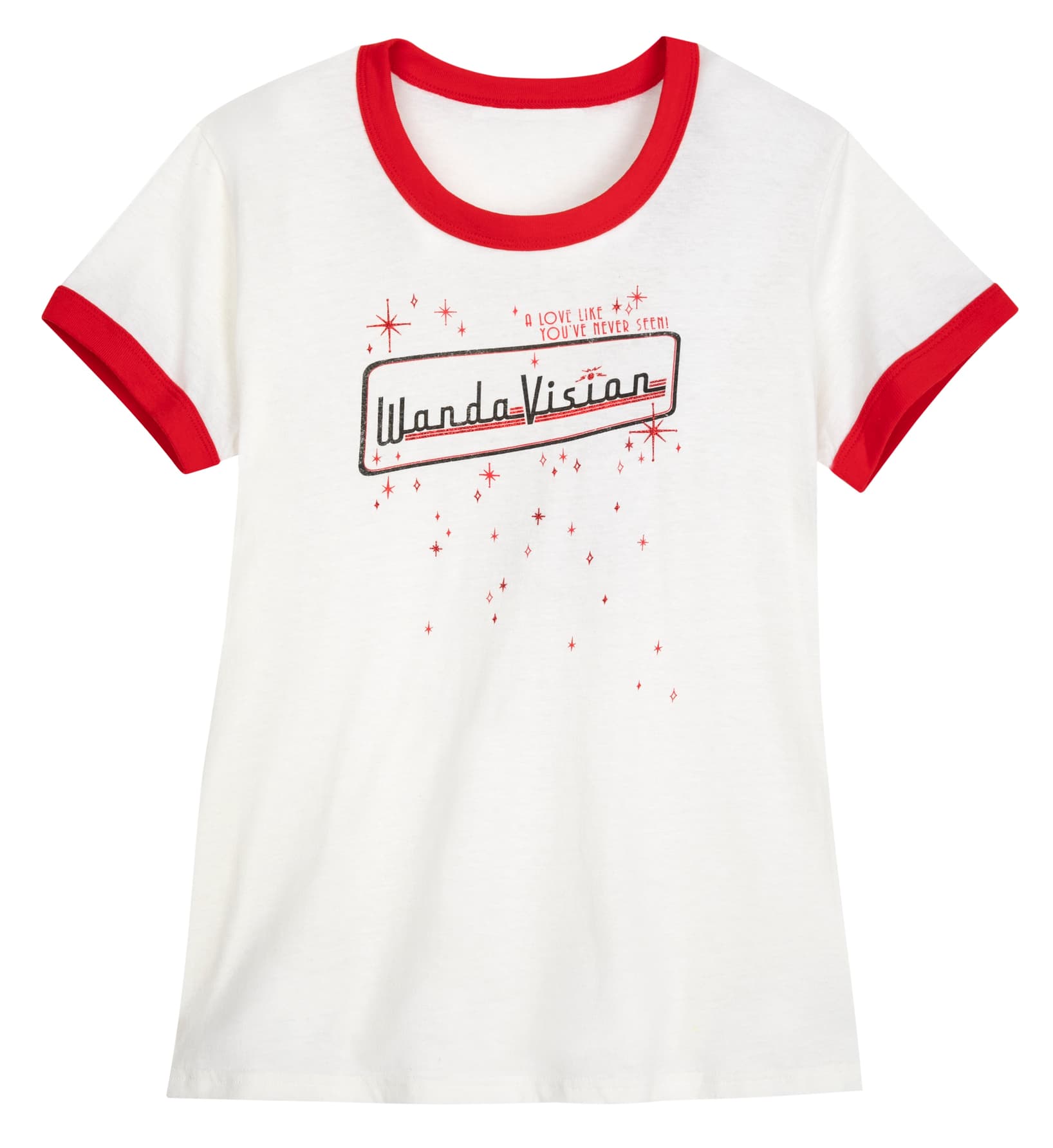 <a href="https://www.shopdisney.com/wandavision-ringer-t-shirt-for-women-5620045537615M.html"> WandaVision Ringer T-Shirt </a> / shopDisney