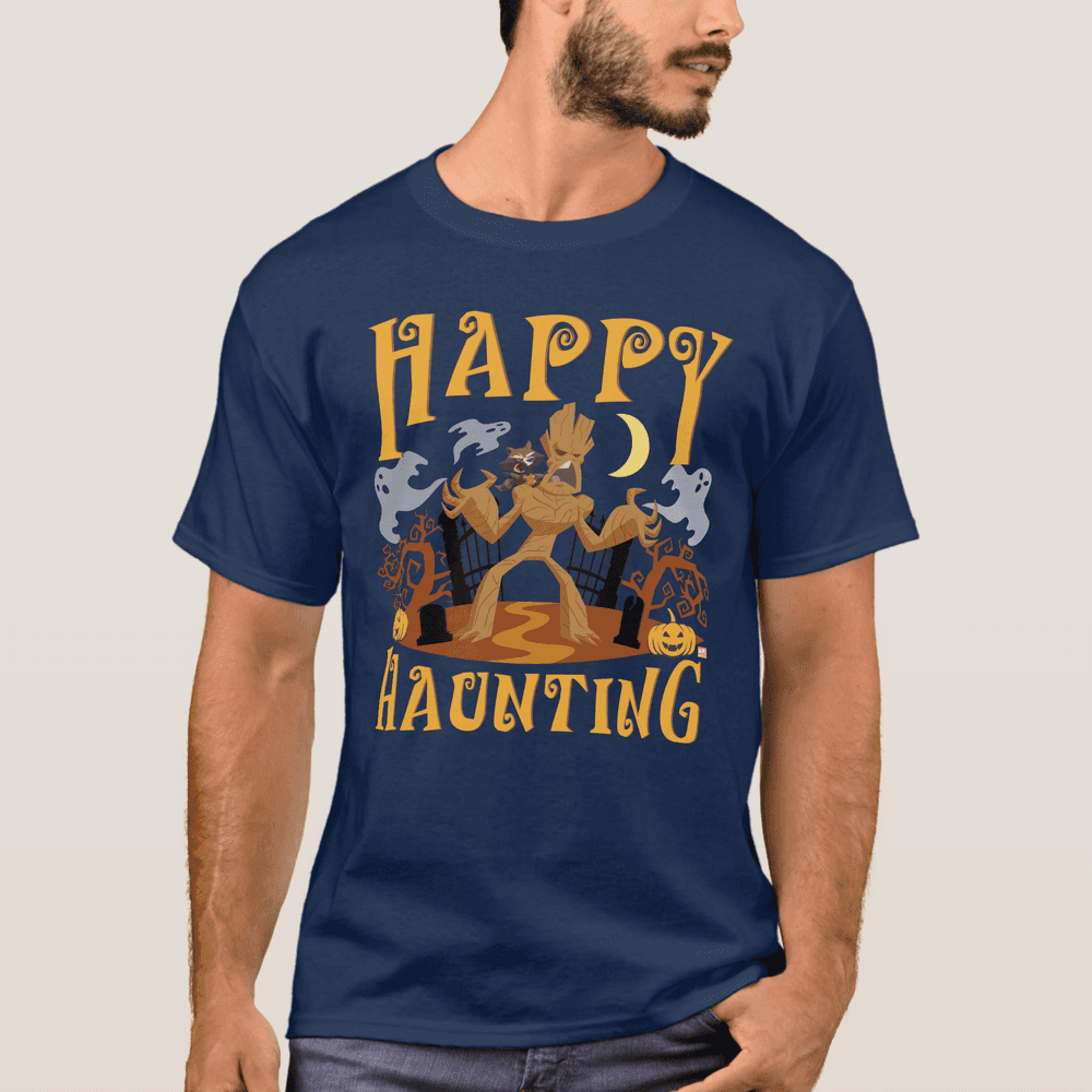 Groot Halloween shirt / shop it <a href= https://www.zazzle.com/rocket_groot_happy_haunting_t_shirt-235664651838395461 >here</a>