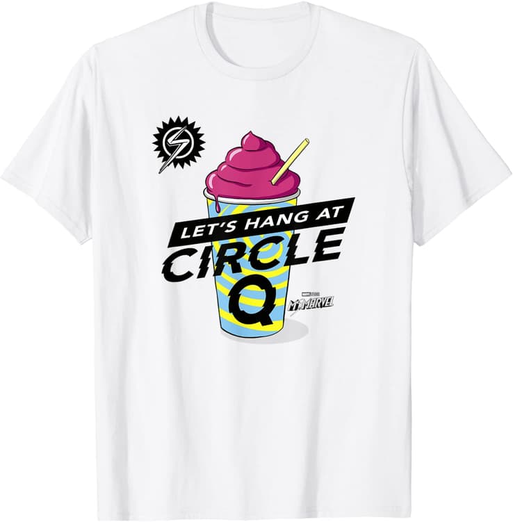 Ms. Marvel Circle Q t-shirt / shop it <a href=https://www.amazon.com/Marvel-Lets-Hang-Circle-T-Shirt/dp/B09YVWG88B>here</a>