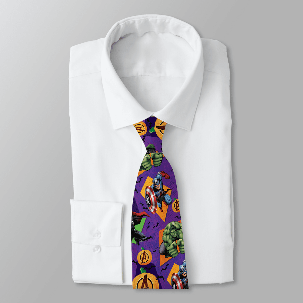 Halloween tie / shop it <a href=https://www.zazzle.com/happy_marvel_halloween_pattern_neck_tie-151025982396097073>here</a>