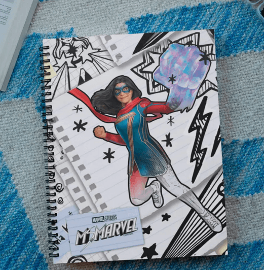 Ms. Marvel notebook / shop it <a href=https://www.zazzle.com/ms_marvel_super_hero_doodle_pattern_notebook-130560750128621993>here</a>
