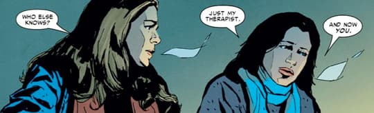 Kate opens up to Jessica Jones about her trauma.