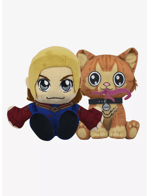 Shop it <a href=https://www.hottopic.com/product/marvel-captain-marvel-goose-kuricha-sitting-plush-bundle/20278646.html>here</a>