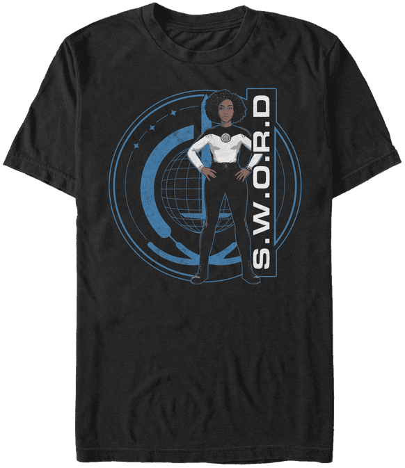 <a href="https://www.hottopic.com/product/marvel-wandavision-s.w.o.r.d-monica-rambeau-logo-t-shirt/15240744.html">Monica Rambeau S.W.O.R.D. Logo T-Shirt</a> / Hot Topic