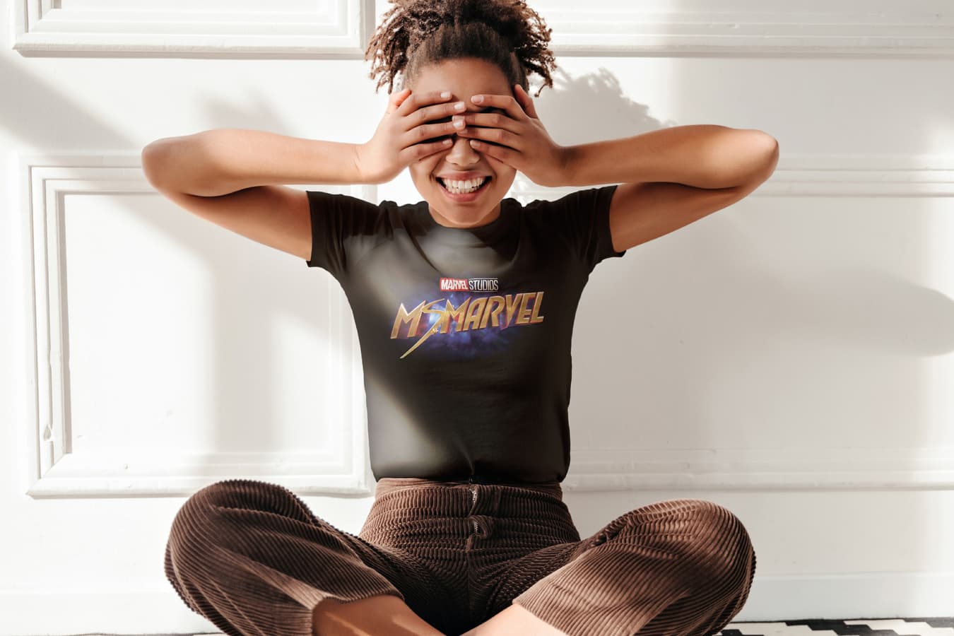 Ms. Marvel logo t-shirt / shop it <a href=https://www.amazon.com/Marvel-Ms-Logo-T-Shirt/dp/B09Z2B5249>here</a>