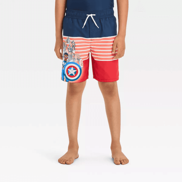 Marvel Captain America Fictitious Character Swim Shorts - Navy Blue/Red