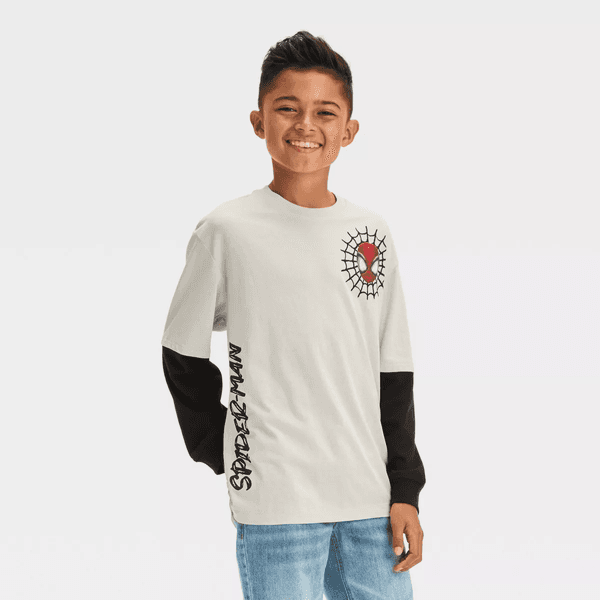 Boys' Spider-Man Nikkolas Smith Long Sleeve Graphic T-Shirt - Cream/Black