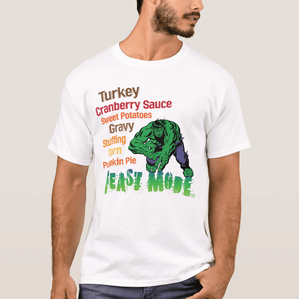 Hulk ‘feast mode’ shirt/ shop it <a href=    https://www.zazzle.com/marvel_hulk_thanksgiving_feast_mode_t_shirt-235389442286414627>here</a>