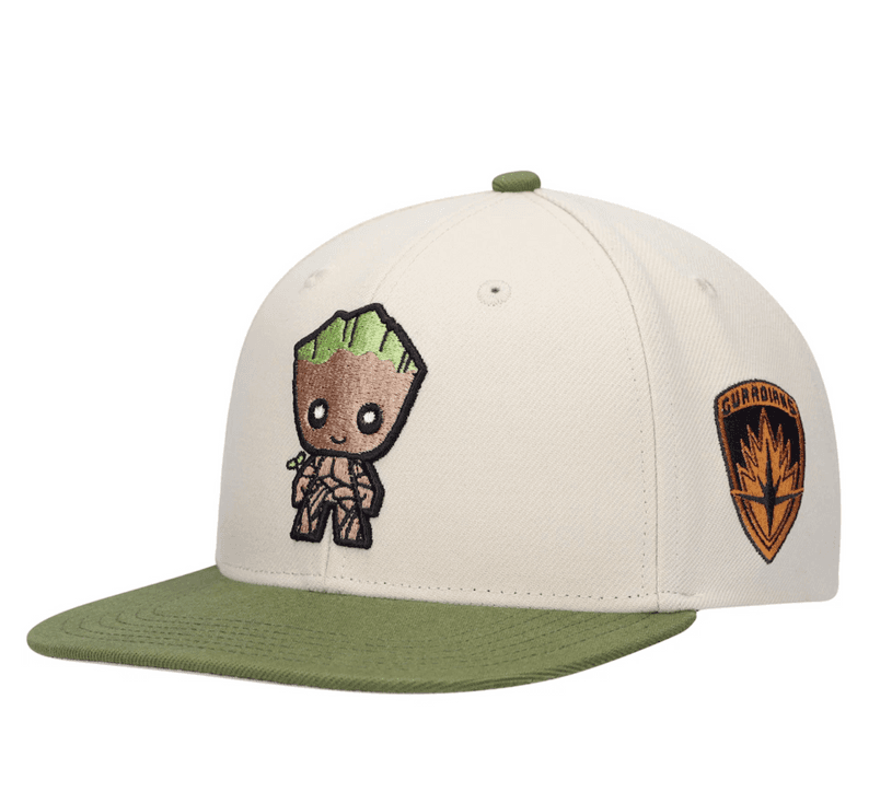Shop it <a href=https://www.lids.com/marvel-guardians-of-the-galaxy/guardians-of-the-galaxy-youth-groot-character-snapback-hat-cream/o-4523176099+t-43734725+p-1342134372+z-9-3265647787?_ref=p-DLP:m-GRID:i-r3c1:po-10>here</a>