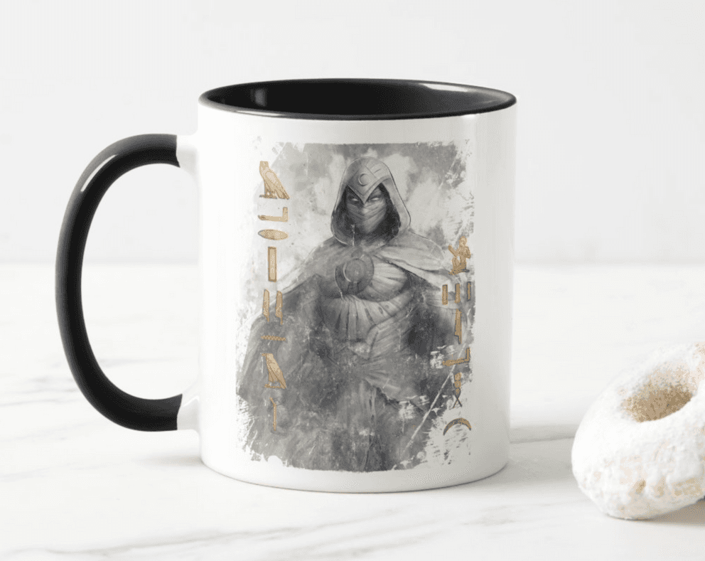 Moon Knight Hieroglyphic Graphic Mug / shop it <a href=https://www.zazzle.com/moon_knight_hieroglyphic_graphic_mug-168596608940491188>here</a>