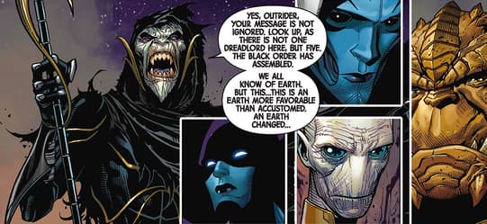 Corvus Glaive is the leader of an elite group of alien beings gathered together by Thanos called the Black Order.
