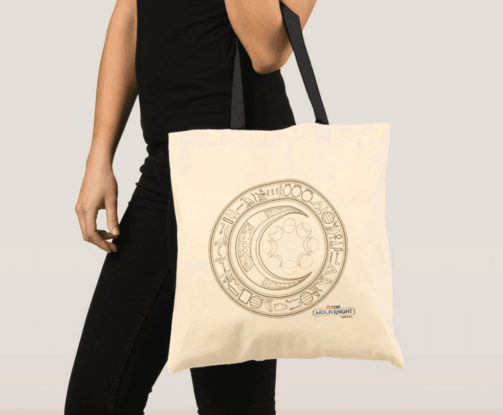 Moon Knight Gold Crescent Moon Phases Graphic Tote Bag / shop it <a href=https://www.zazzle.com/egyptian_gold_crescent_moon_phases_graphic_tote_bag-149974667904532499>here</a>
