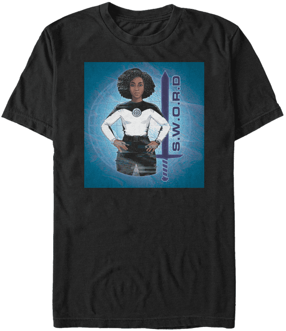 <a href="https://www.hottopic.com/product/marvel-wandavision-s.w.o.r.d-girls-t-shirt/15238156.html">S.W.O.R.D. Monica Rambeau T-Shirt</a> / Hot Topic