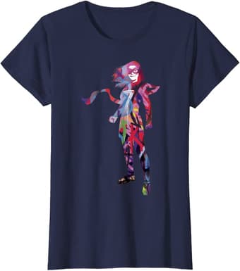 Ms. Marvel graffiti t-shirt / shop it <a href=https://www.amazon.com/Marvel-Kamala-Graffiti-Silhouette-T-Shirt/dp/B09YT7F8C3>here</a>