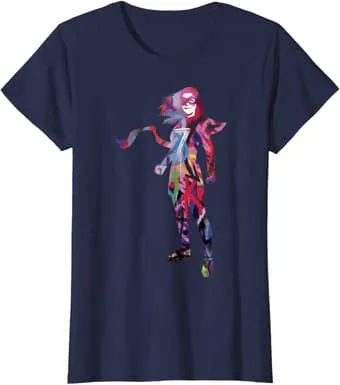 Ms. Marvel graffiti t-shirt / shop it <a href=https://www.amazon.com/Marvel-Kamala-Graffiti-Silhouette-T-Shirt/dp/B09YT7F8C3>here</a>