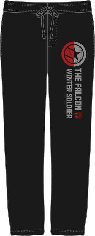 <a href=https://www.amazon.com/Falcon-Winter-Soldier-Split-Marvel/dp/B08WHF1DHC>The Falcon and The Winter Soldier Split Logo Lounge Pants</a> / Amazon