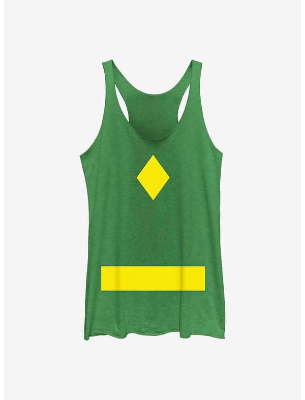 <a href=https://www.hottopic.com/product/marvel-wandavision-costume-classic-vision-costume-girls-tank/15689031.html>Classic Vision Costume Tank</a> / Hot Topic