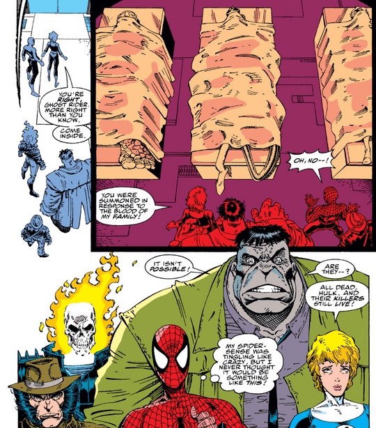 Wolverine, Spider-Man, Ghost Rider, Hulk, Skull impersonator