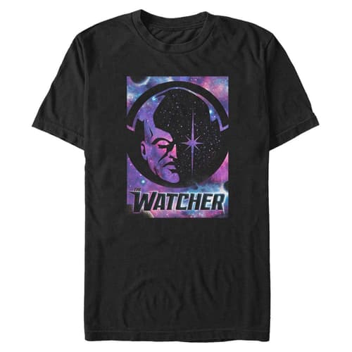 The Watcher poster t-shirt / shop it <a href=https://www.amazon.com/Marvel-Watcher-Galactic-Poster-T-Shirt/dp/B09B1CRYGH>here</a>