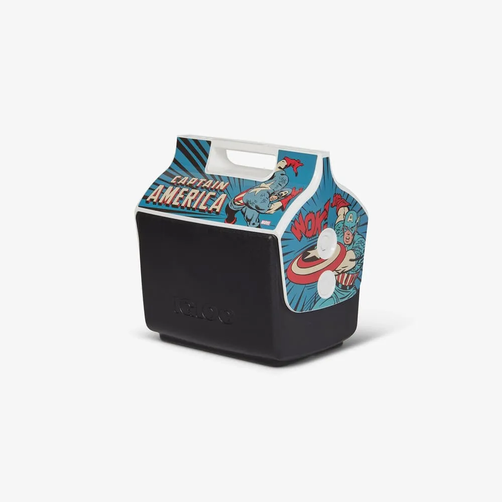 Captain America cooler / shop it <a href=https://www.igloocoolers.com/products/marvel-captain-america-little-playmate-cooler>here</a>